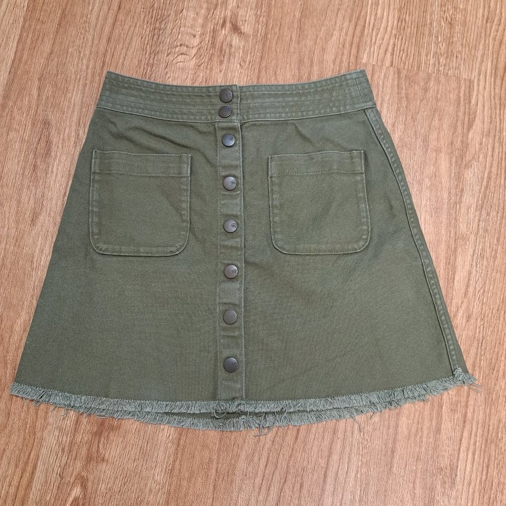 Madewell Green Denim Mini Skirt with Raw Hem Size 00
